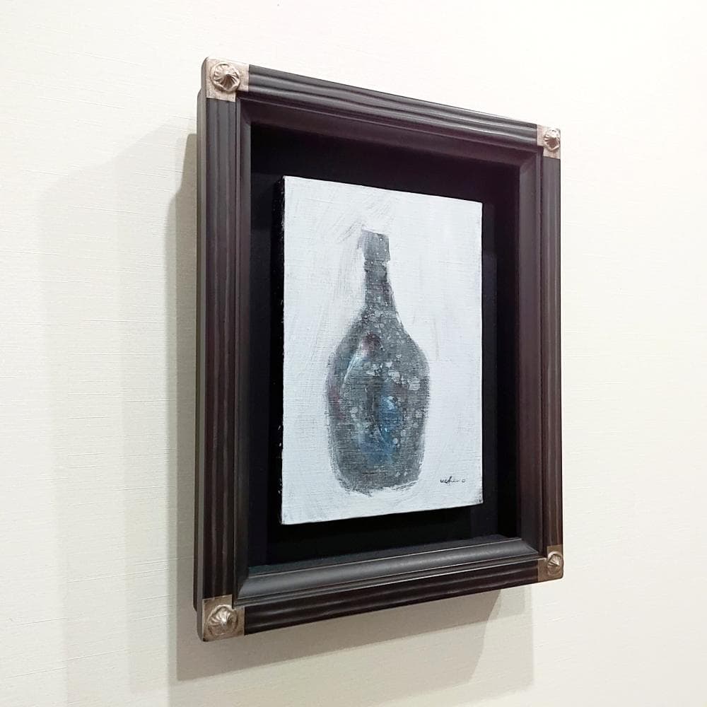 内野隆文　ワインボトル　絵画　キャンバスにアクリル　サムホール　額付　静物画