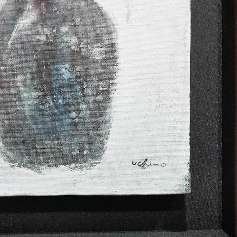 内野隆文　ワインボトル　絵画　キャンバスにアクリル　サムホール　額付　静物画