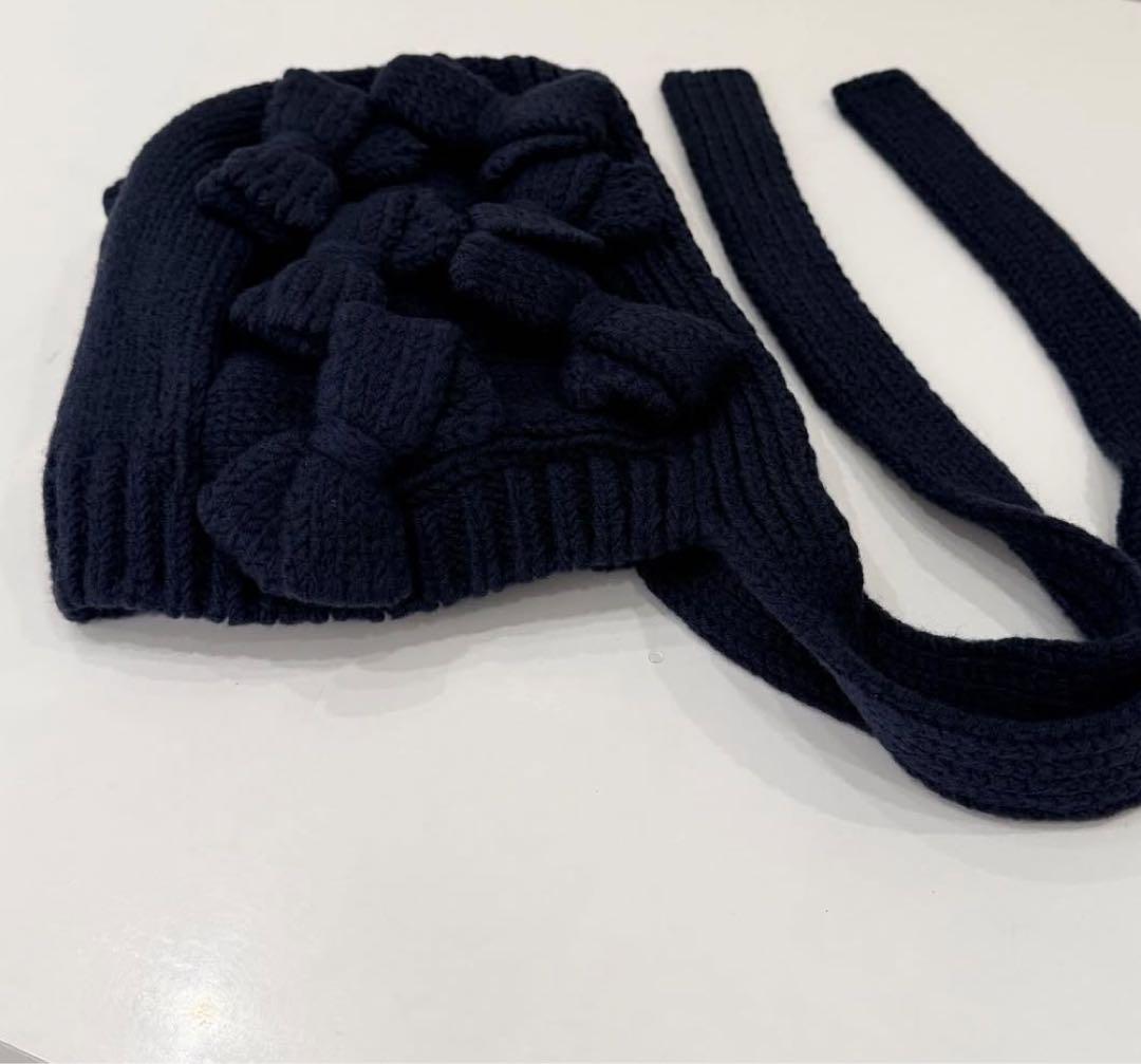 2025年　コムデギャルソン ガール　ニット帽 ネイビー　リボン付き