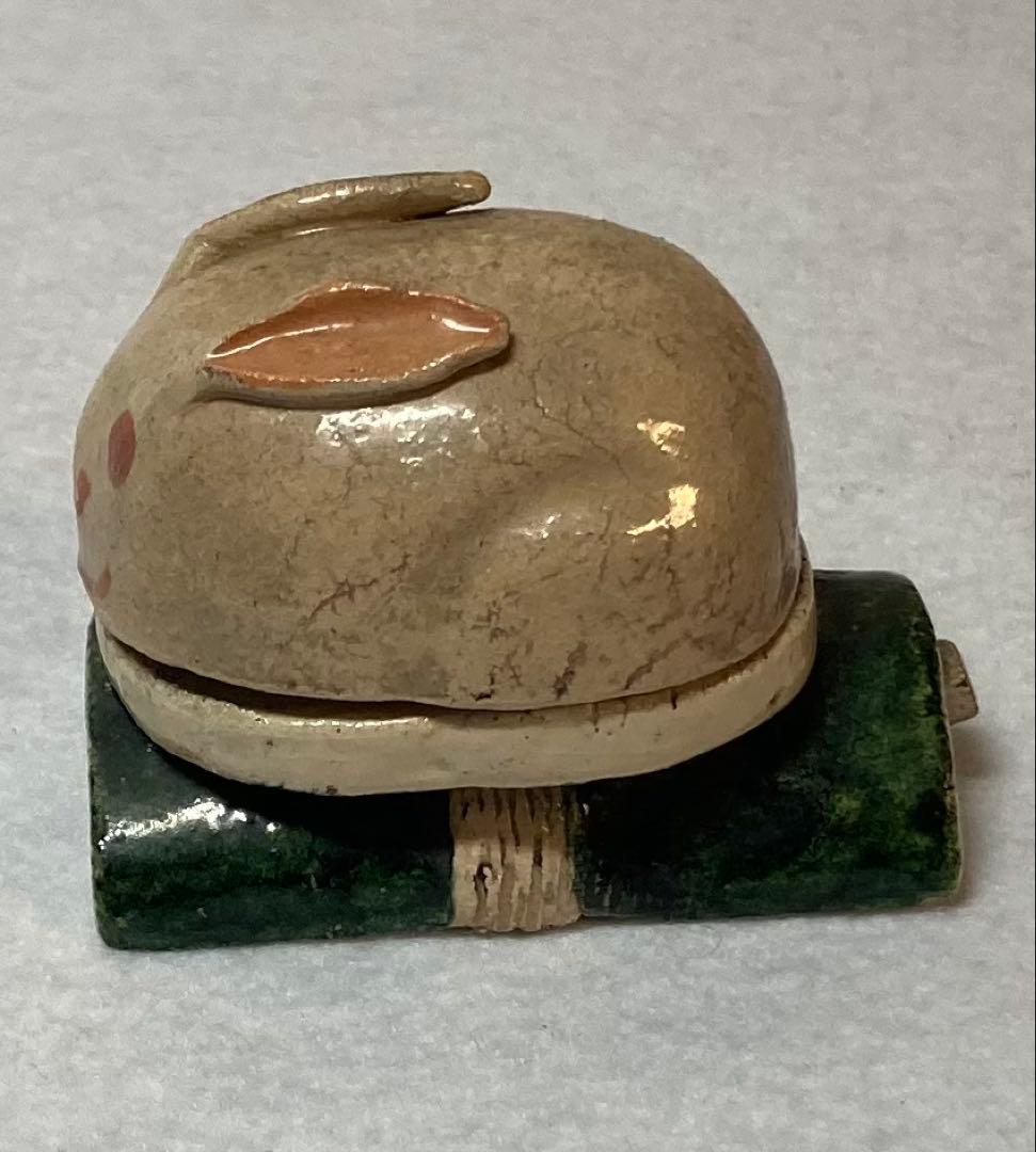 B275h「うさぎ香合」槙江山作　愛媛　　 伊予　江山焼　香道具　茶道具