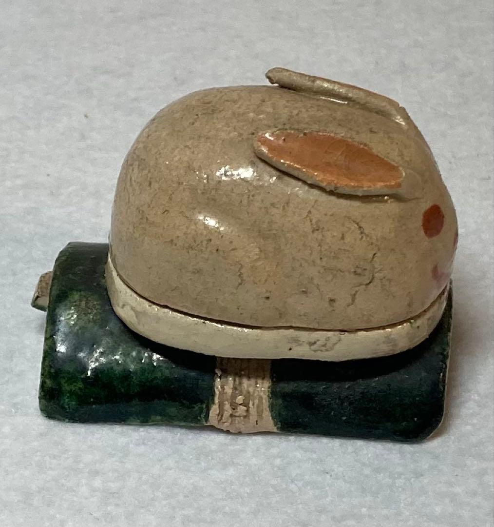 B275h「うさぎ香合」槙江山作　愛媛　　 伊予　江山焼　香道具　茶道具