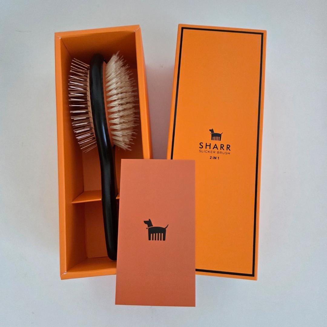 新品未使用 韓国発 SHARR ペットブラシ 黒 オレンジ 犬 猫 2in1
