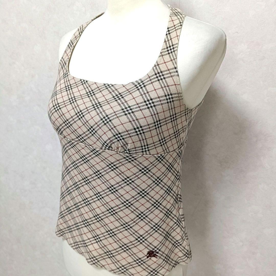バーバリーブルーレーベル ホルターネック風カットソー ノバチェック ホース刺繍