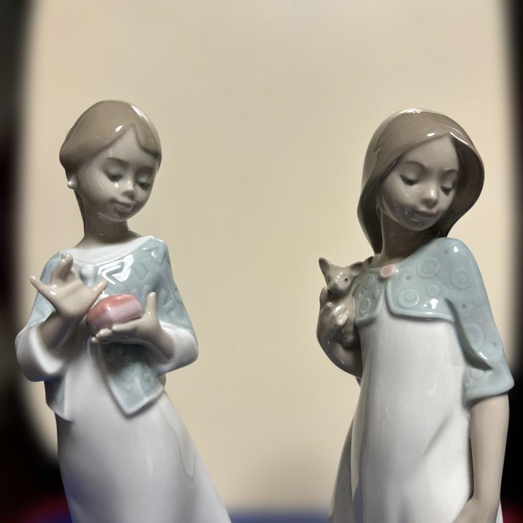 美品　NAO陶器製少女像 青いショール 2セット　高さ22cm