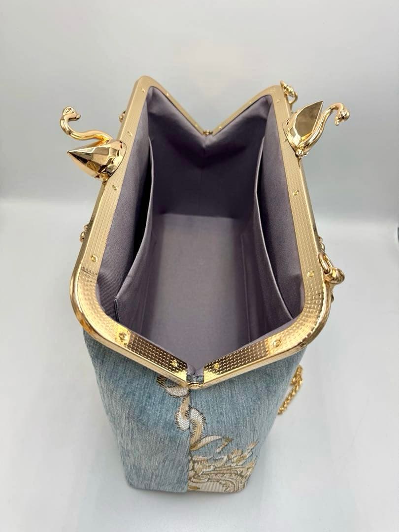 【ハンドメイド】がま口バッグ　白鳥 と薔薇　ヨーロッパ風　3way #478