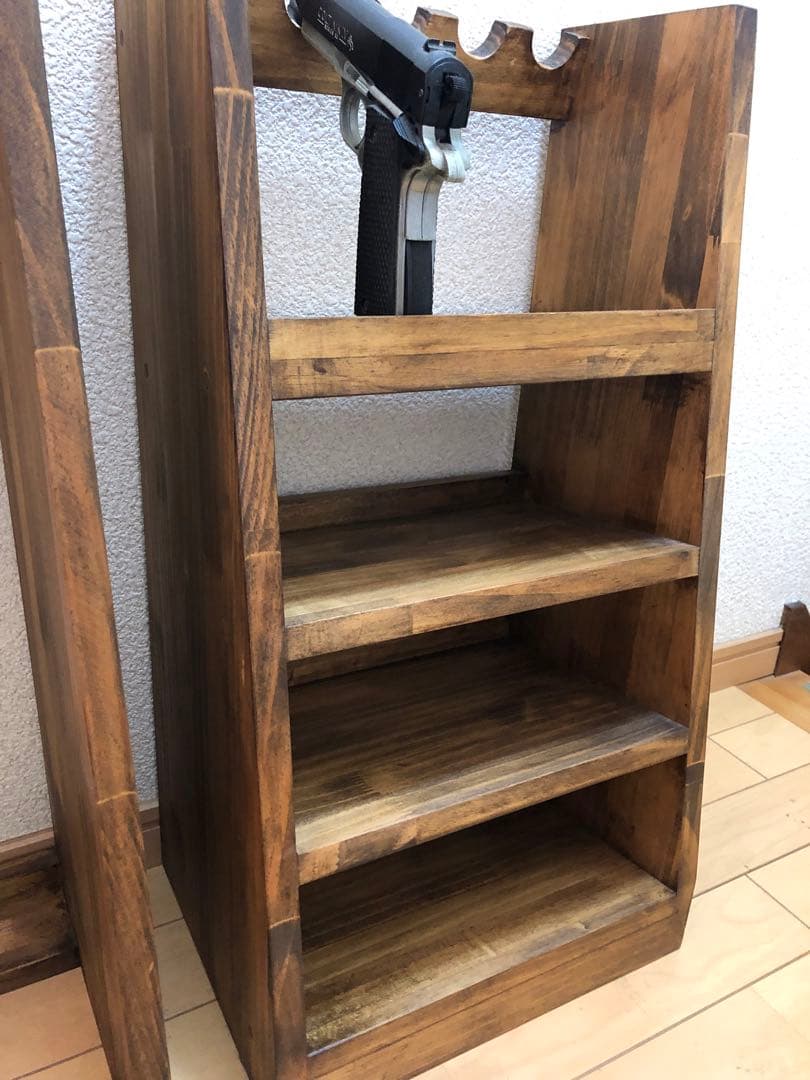 ガンラック　ハンドガン・ライフル銃用収納　木製ライフルスタンド2点セット