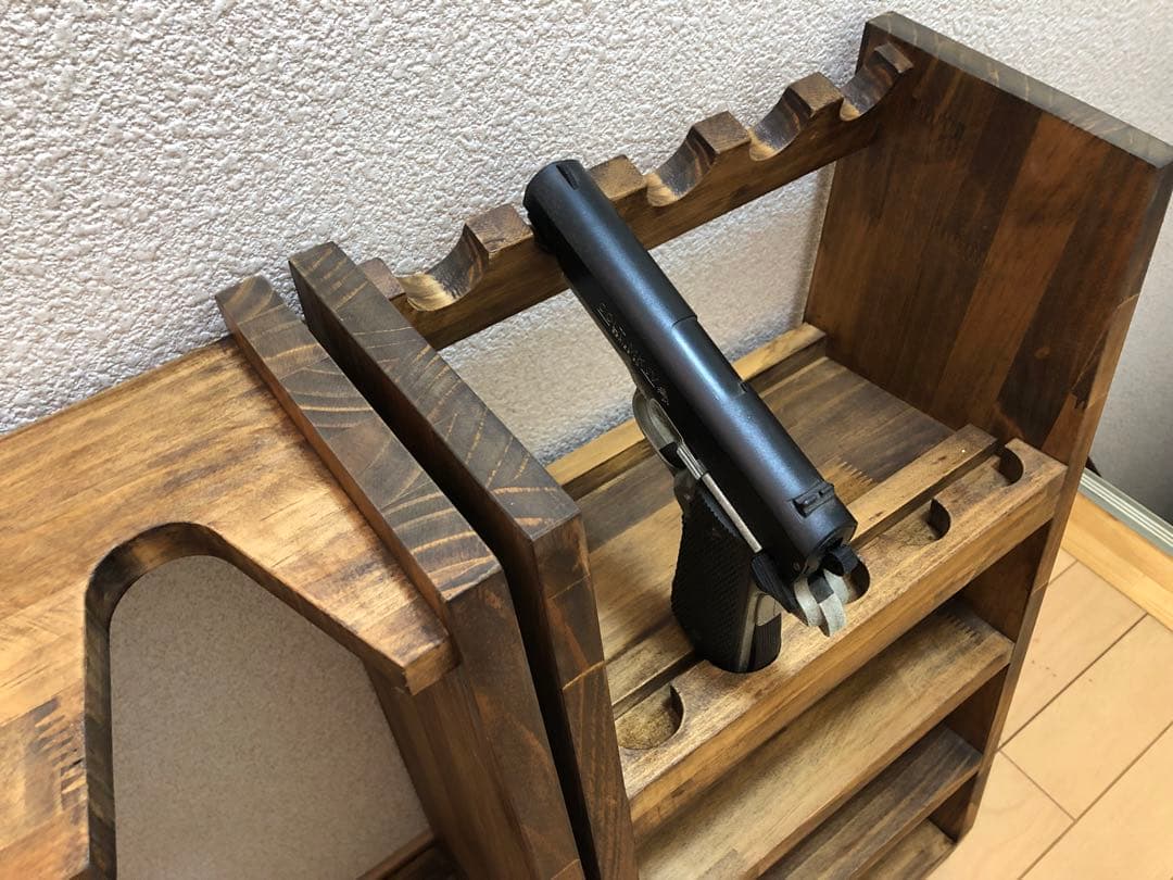 ガンラック　ハンドガン・ライフル銃用収納　木製ライフルスタンド2点セット