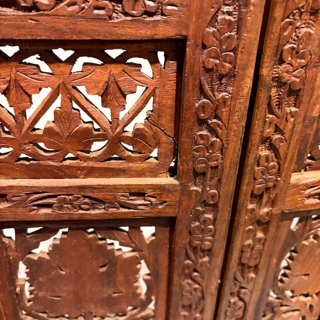 透かし彫り　アジアン　パーテンション　4連　ヴィンテージ　2/2