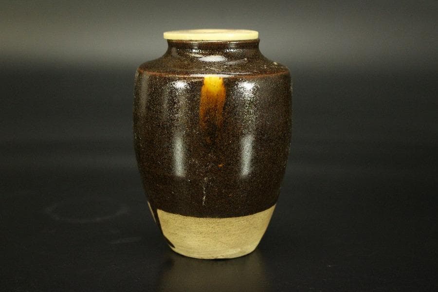 茶道具 唐物 肩衝茶入 纏蓮花裂 鹿角蓋 仕服(RC942)