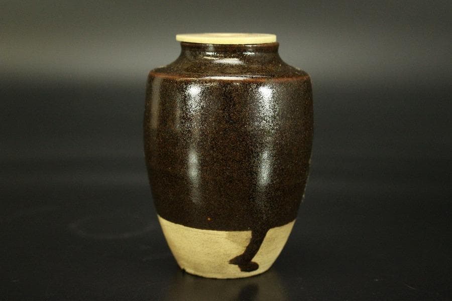 茶道具 唐物 肩衝茶入 纏蓮花裂 鹿角蓋 仕服(RC942)