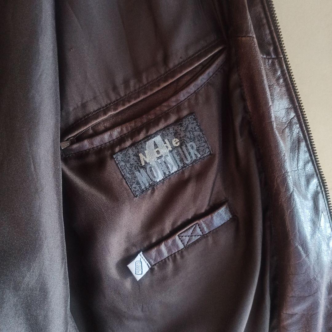 ジャケット・アウター OLD leather zip jkt brown
