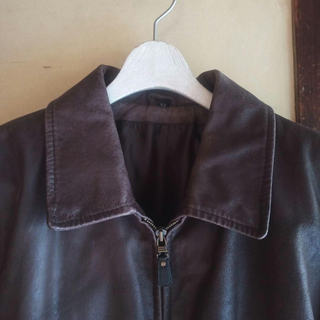 ジャケット・アウター OLD leather zip jkt brown