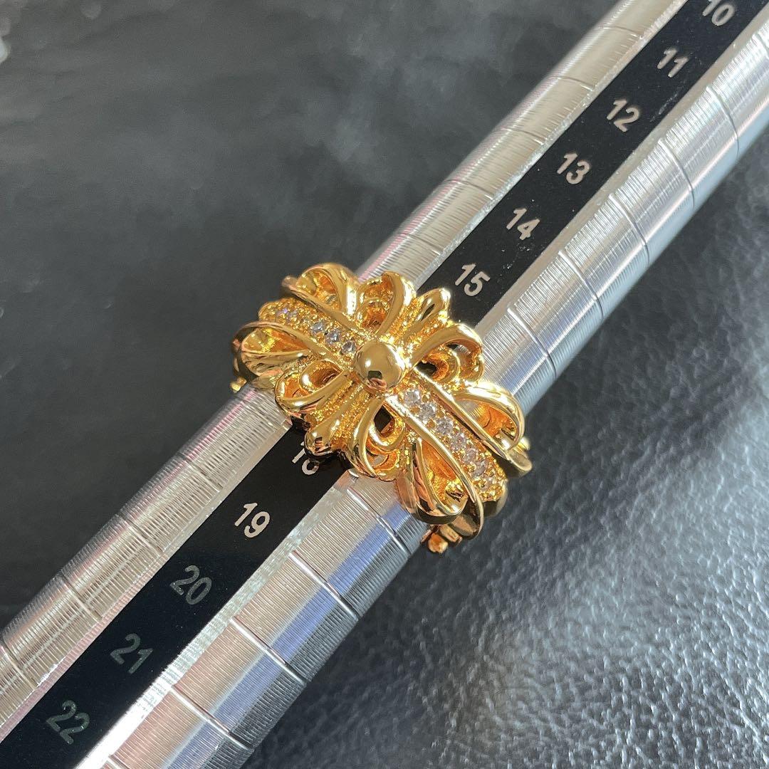 ノーブランド フローラルリング 指輪 クロス ２２ｋ加工 シルバー９２５ １７号