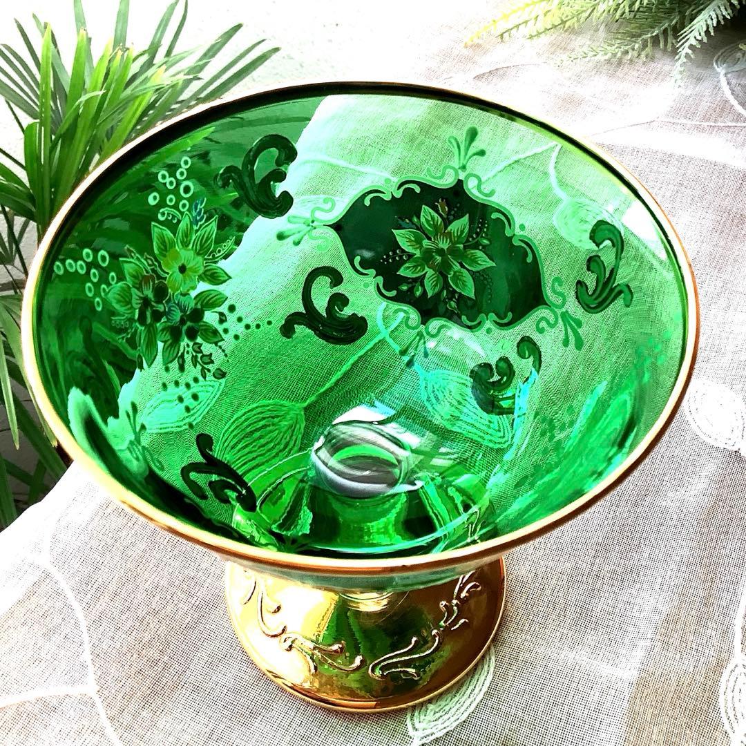 ベネチアングラス　エナメル彩　コンポート