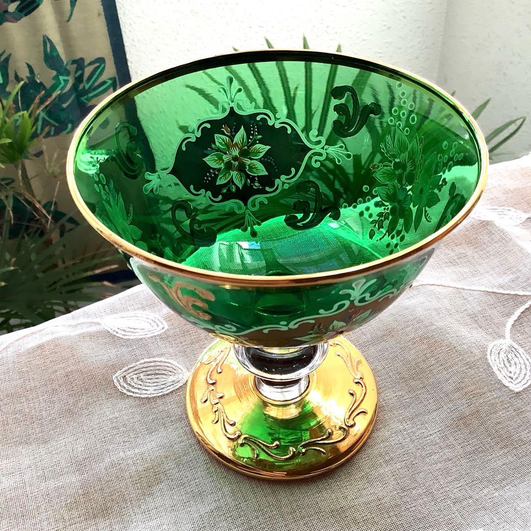 ベネチアングラス　エナメル彩　コンポート