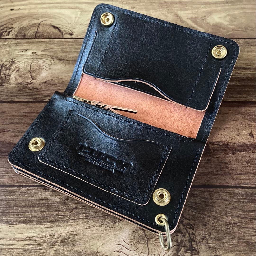 【たか】ミドルトラッカーウォレット3層 茶芯ブラック【お札を折らずに収納】