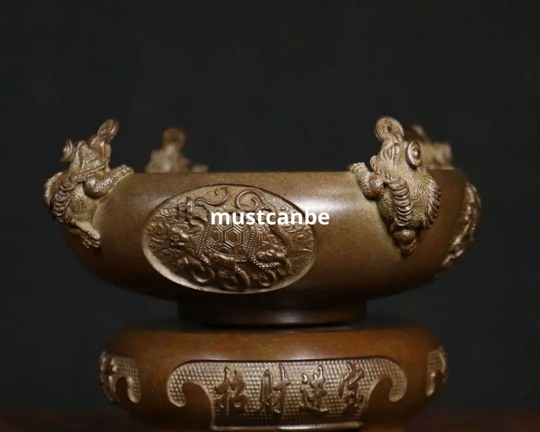 銅器 香炉 四神獣四方来財聚宝盆香炉 仏堂供養炉 装飾品 工芸品 置物