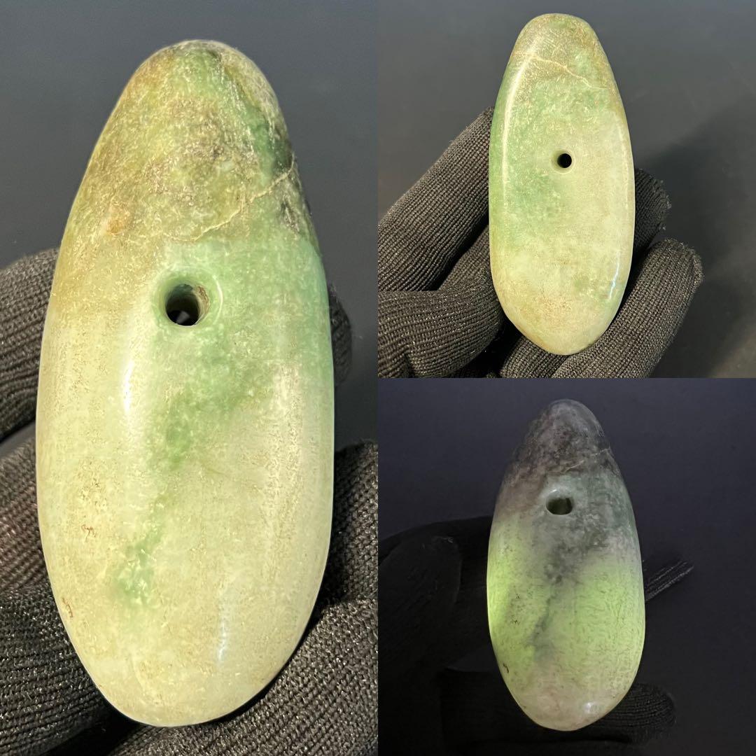 ◎縄文 本翡翠 大珠 呪術具◎ 祭祀具 硬玉 重量143g ◎ 古美術 庵々