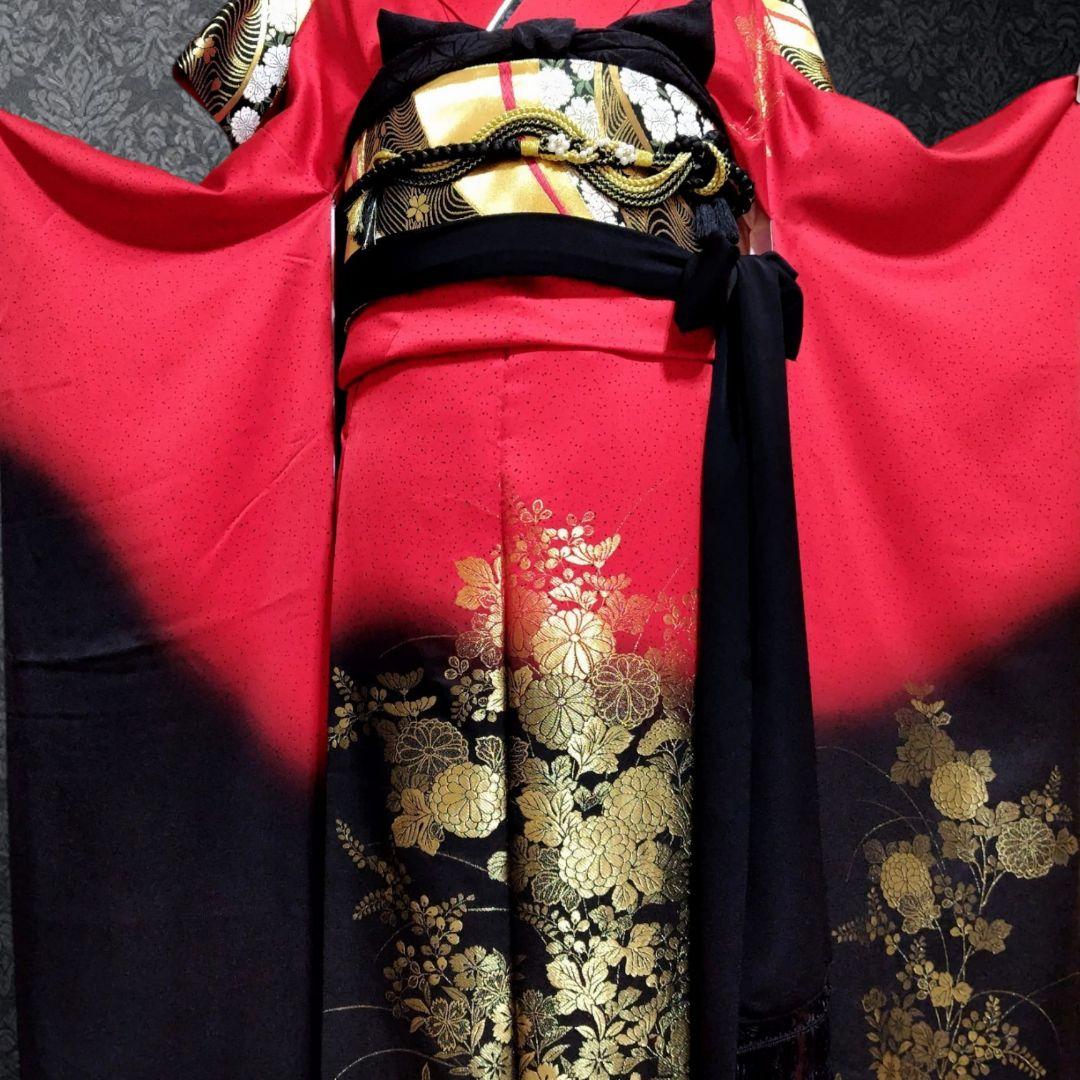 振袖フルセット(8点)・成人式・古典柄・寿光織・モダン