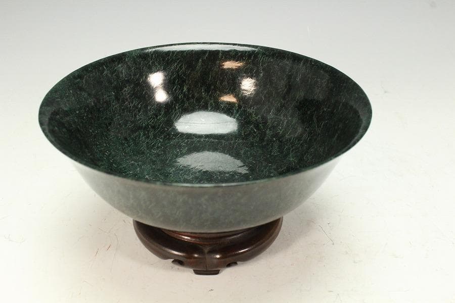 中国美術 壁玉 碗 台 匙付 時代物(K-A385)