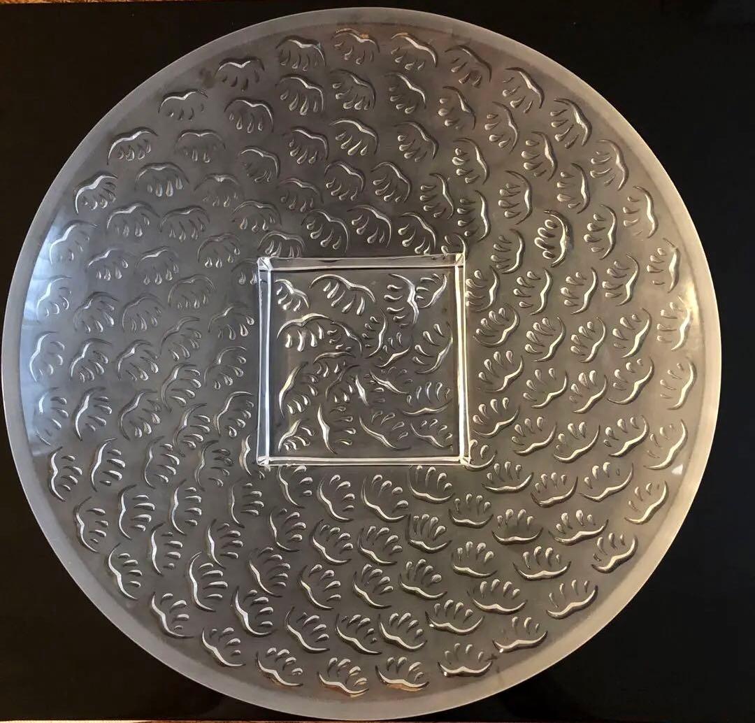LALIQUE クリスタル 大型サービングプレート 葉/羽根 モチーフ30 cm