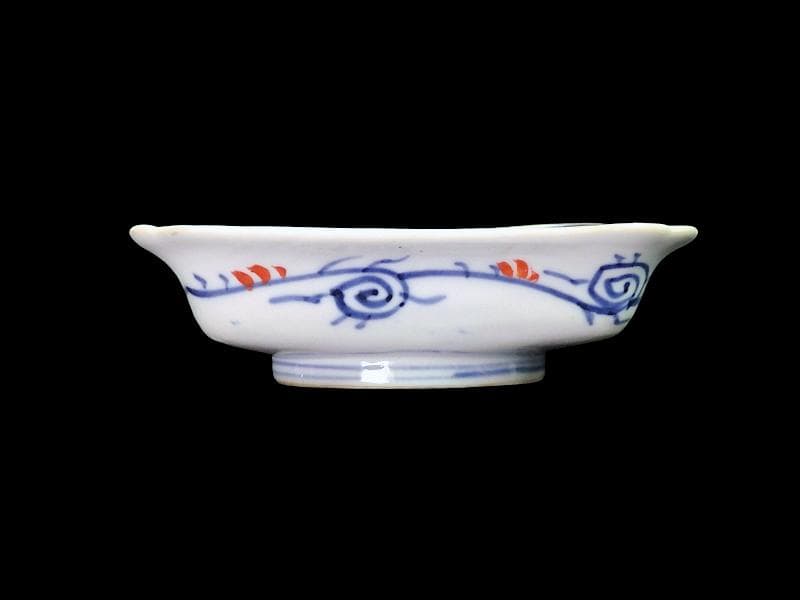 古伊万里　色絵　青海波にお福さんの図　角皿 ２客　C084AS-DAa