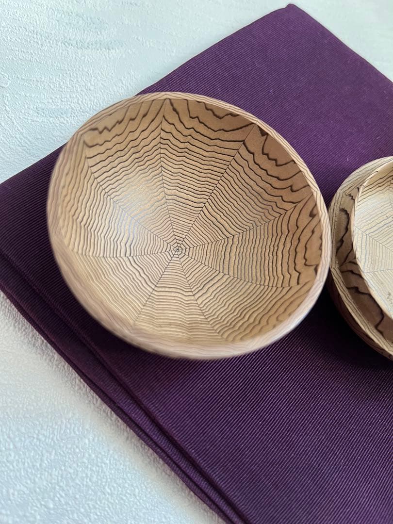 中川清司　人間国宝、重要無形文化財保持者　木製香合 茶道　木工芸　波状木目模様