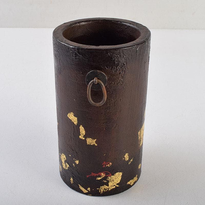 茶道具　漆芸家　難波仁斎作　金蒔絵　花入　掛花入　共箱　C　R9505