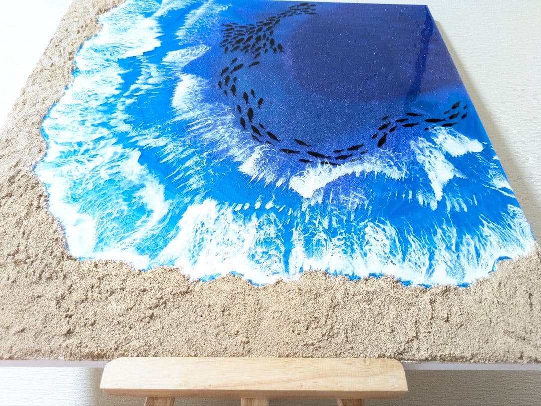 海の抽象画 アクリル画 正方形