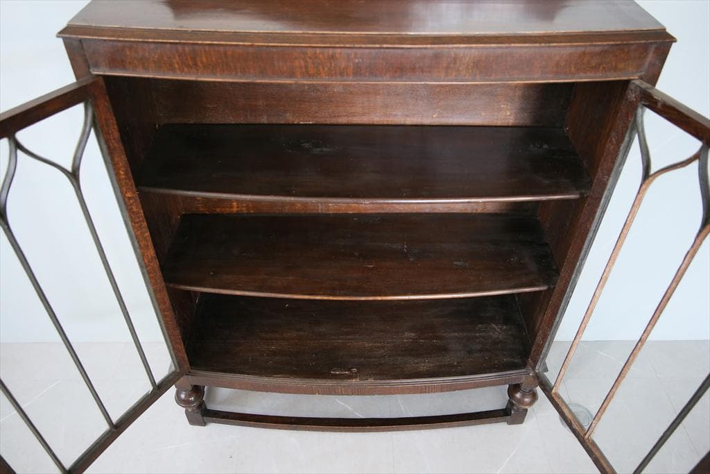 英国アンティーク木製ブックケースキャビネット/本棚/食器棚/飾り棚(91-210