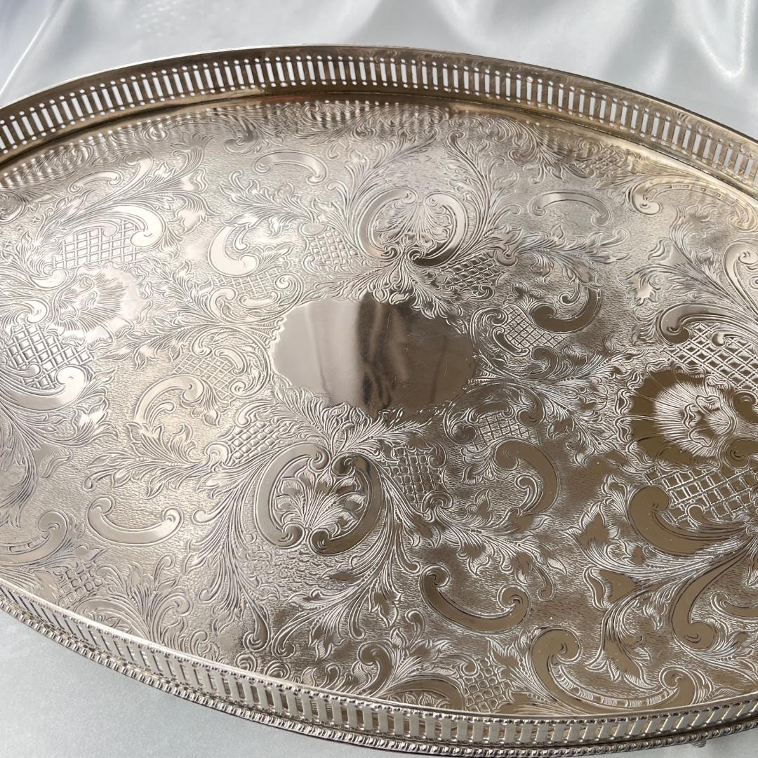 【英国】 ギャラリートレー オーバル型 45cm クロウフット