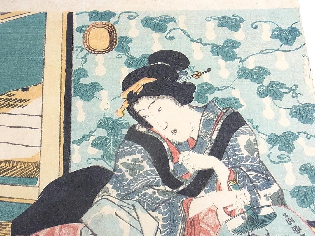 歌川国貞 浮世絵 木版画 餅つき風景2枚セット 年中行事 美人画 江戸時代