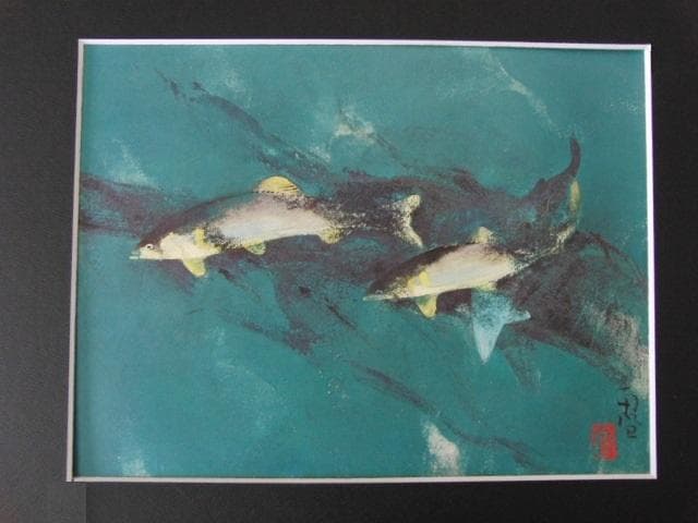 堅山南風、【鮎】、希少な大判額装用画集より、新品高級額装付、豪華限定版
