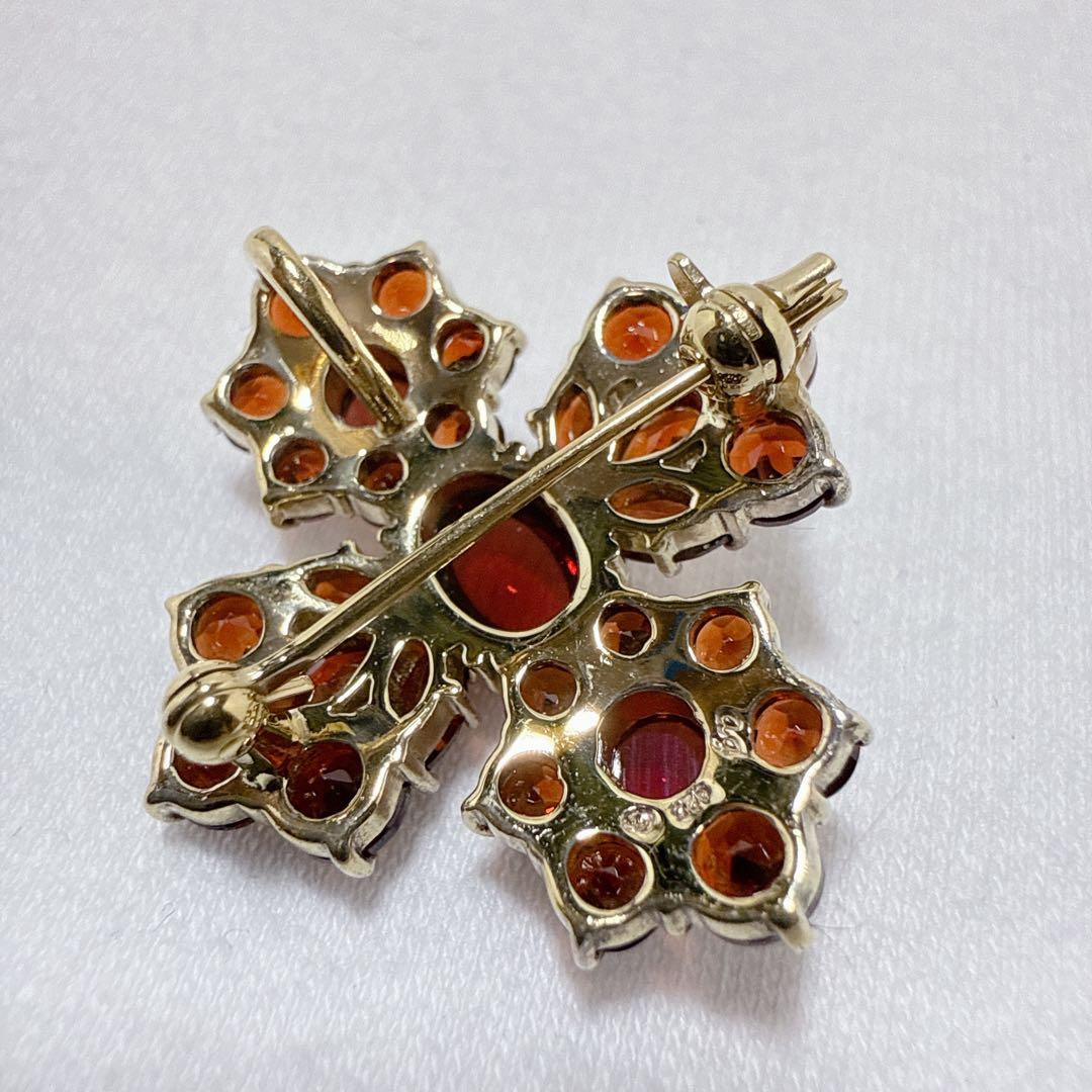 ロクザン SILVER925 ゴールドカラー ガーネット ペンダント ブローチ