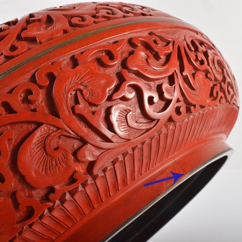 中国　剔紅　堆朱　内黒漆　花文　蓋物　G　R6246B