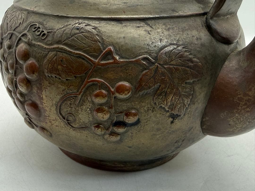 時代　銅製　水注　平寿堂製　鎚起葡萄紋　約2kg 茶道具　送料込み251219