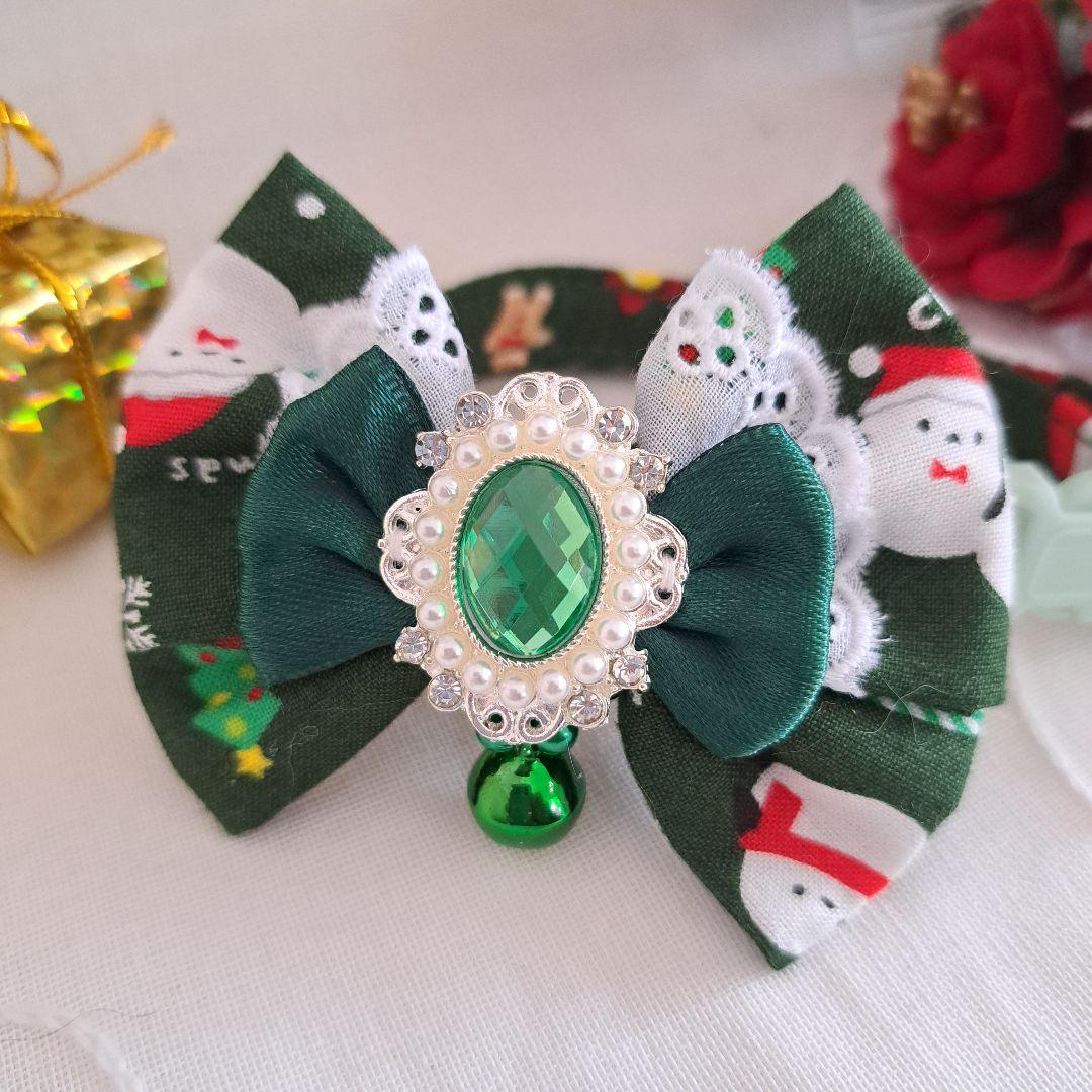 クリスマスシリーズ(緑シマナガエ)わんちゃん猫ちゃん用首輪