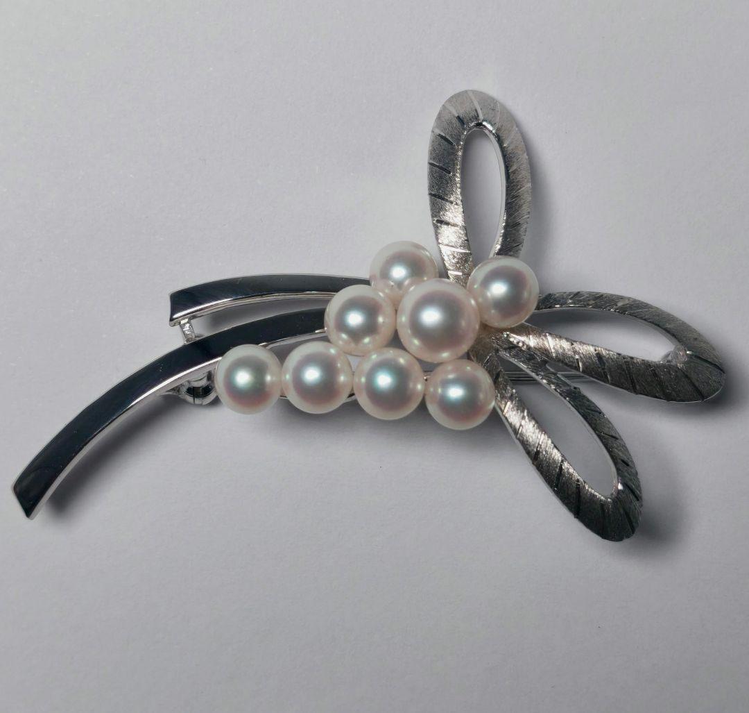 【極美品 最高級】ミキモト ブローチ パール リボン 8珠 皇室御用達