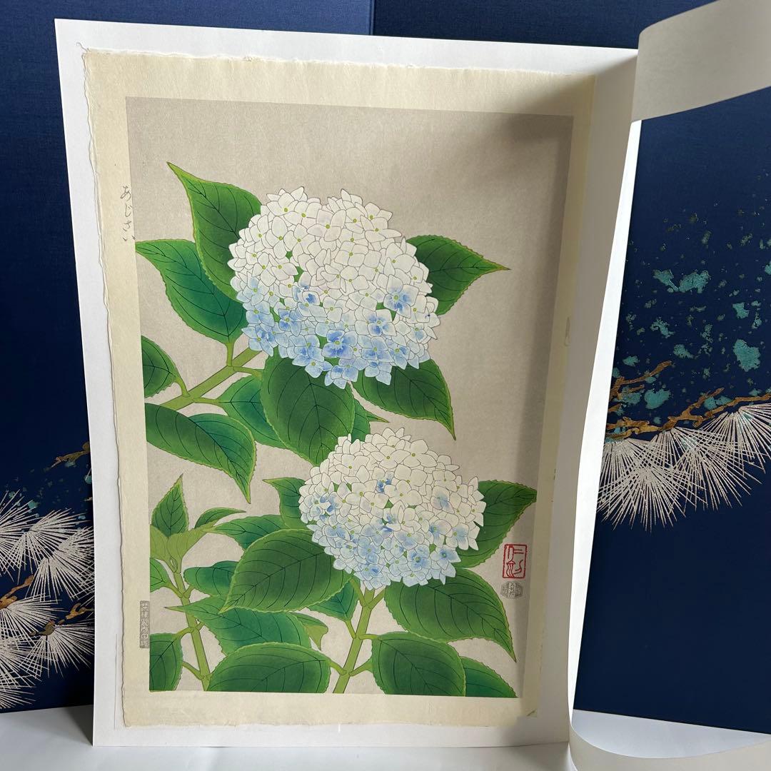 伊藤仁三郎 手摺り木版画　紫陽花　あじさい 木版画 内田版 (I-271)