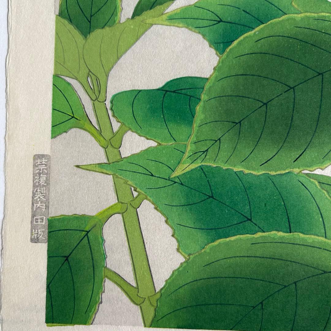 伊藤仁三郎 手摺り木版画　紫陽花　あじさい 木版画 内田版 (I-271)