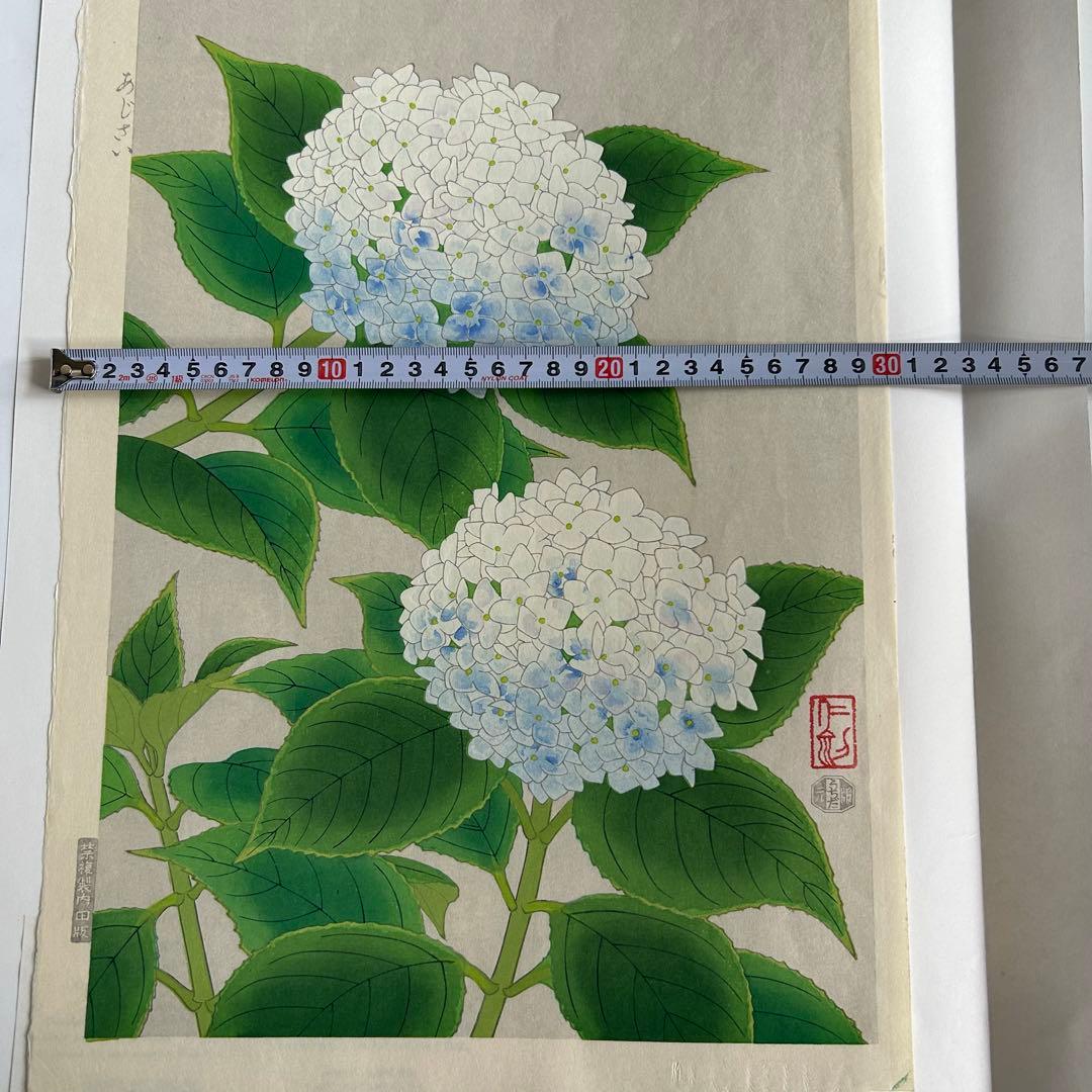 伊藤仁三郎 手摺り木版画　紫陽花　あじさい 木版画 内田版 (I-271)
