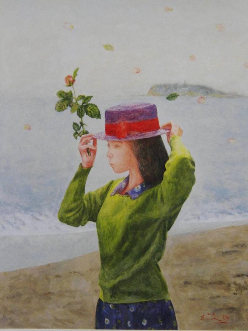 大津英敏、海からのたより、希少な額装用画集より、新品高級額装付