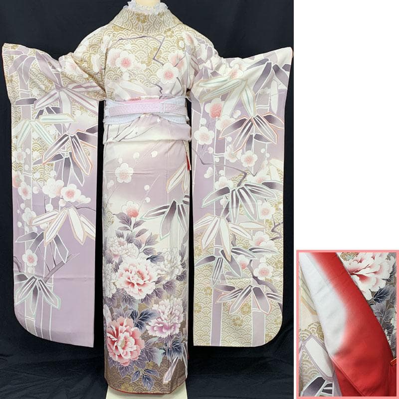 507z11☆人気！振袖 作家物 重ね衿付き 古典柄 牡丹 薄紫☆成人式結婚式