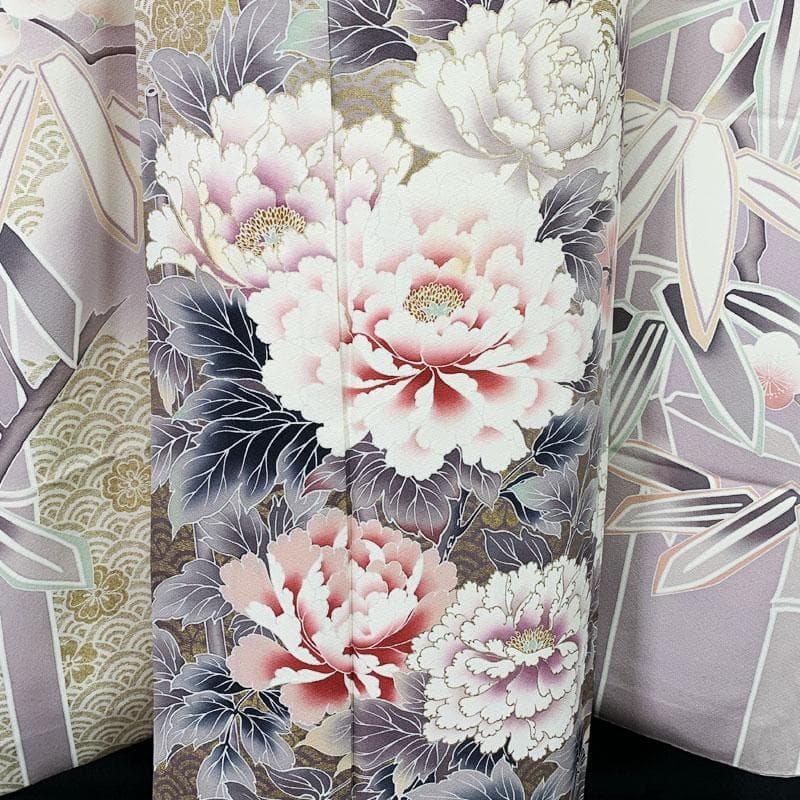 507z11☆人気！振袖 作家物 重ね衿付き 古典柄 牡丹 薄紫☆成人式結婚式