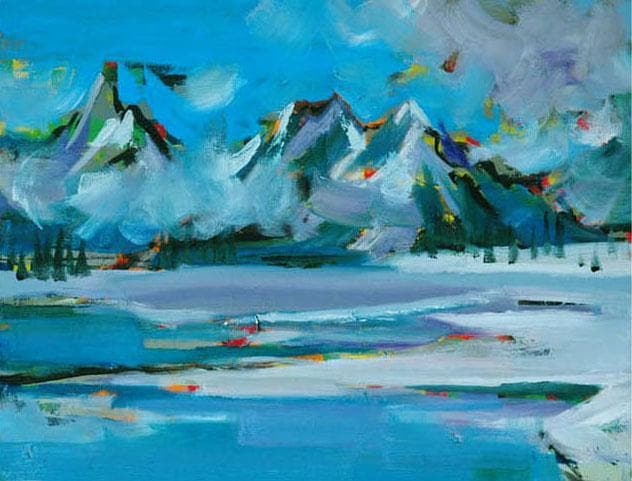 油絵 菅家令子 絵 絵画インテリア 額付(黒) uF6-062903 風景冬景色