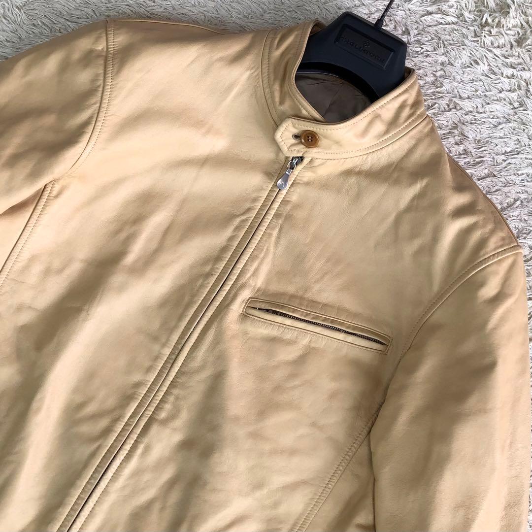 ポールスミス ライダースジャケット シングル 牛革 カウレザー ベージュ L