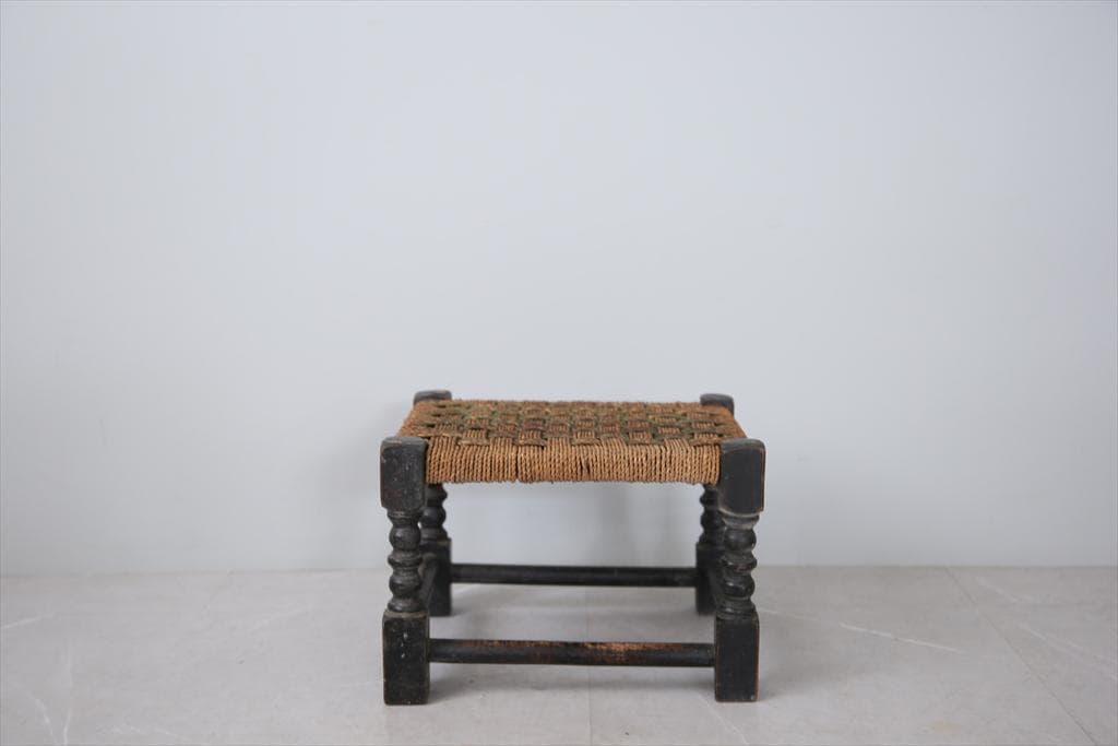 英国アンティーク木製フットスツール/ロープトップ/オットマン(88-164)