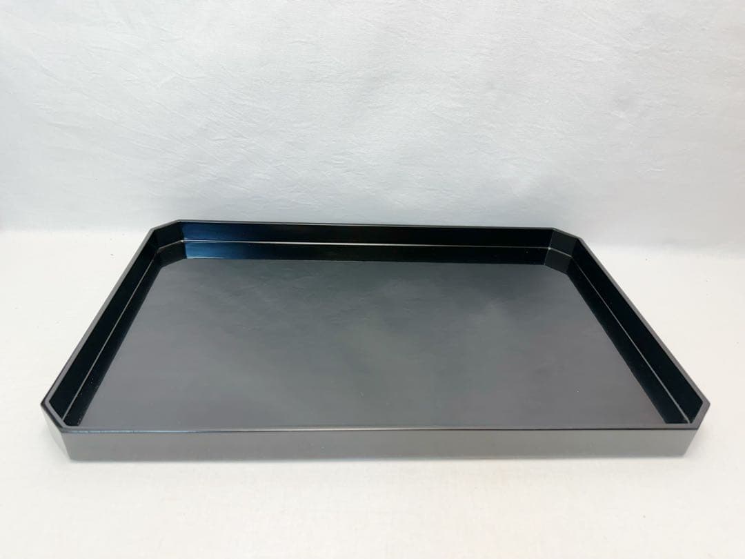 未使用 懐石道具 木製黒真塗 脇引き盆二枚セット 紙箱