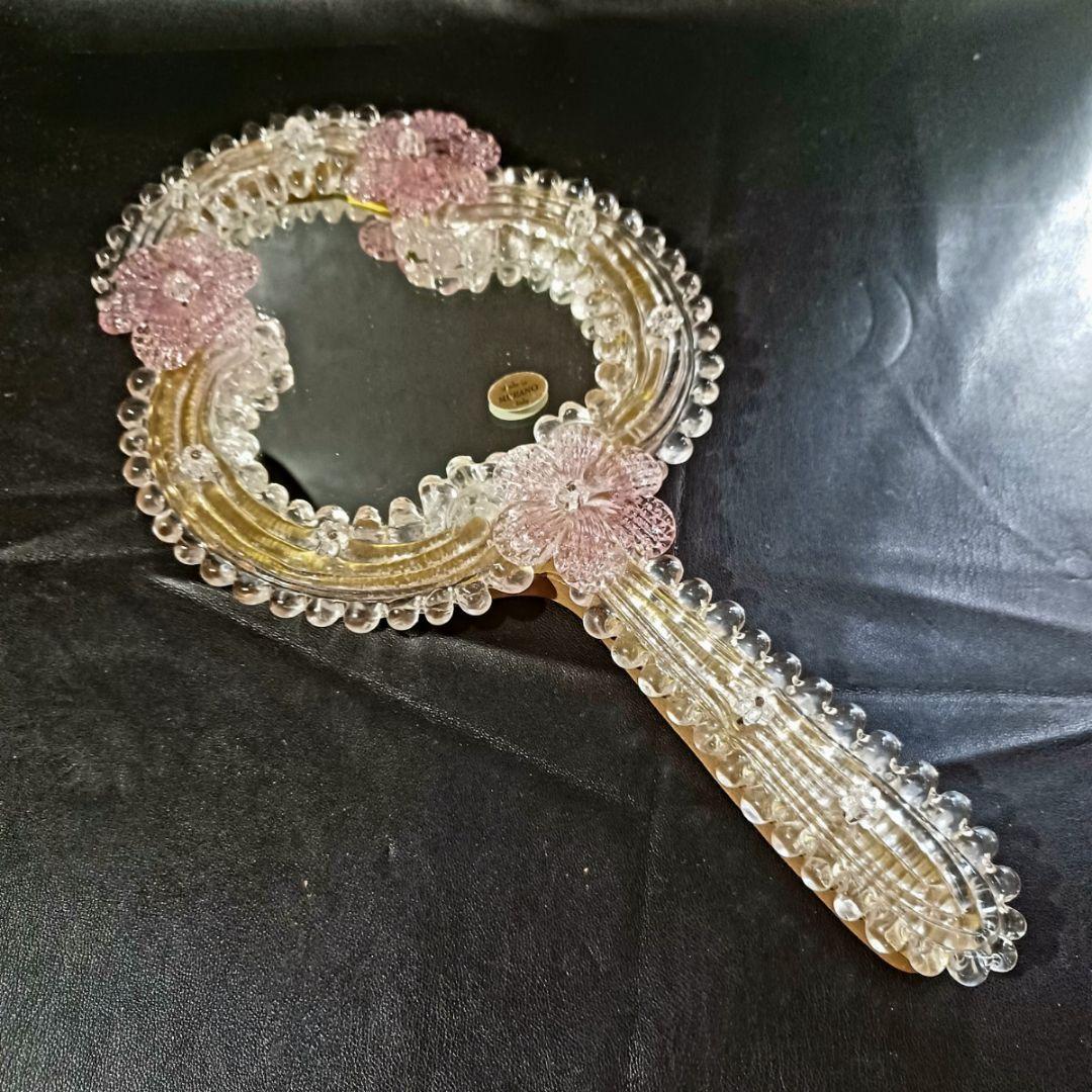 MURANO GLASS ITALY 34㎝ ムラノ ハンドミラー 手鏡