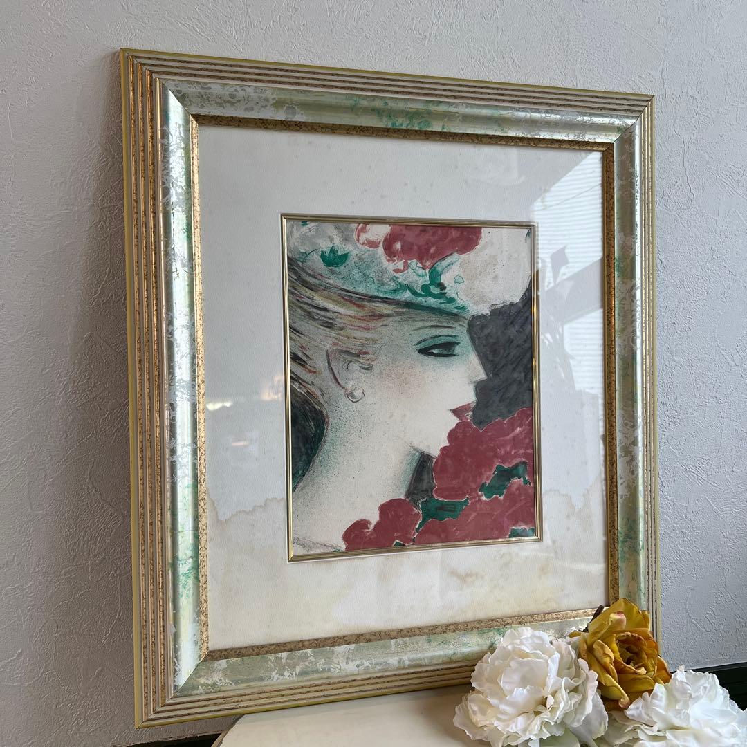 k333r120 フランス画壇の巨匠カシニョール 額装「バラとプロフィール」